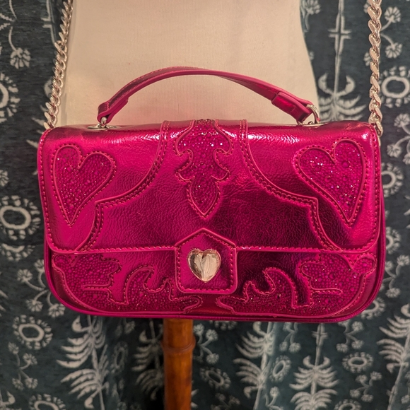 Betsey Johnson Rodeo Rhinestone Flap Bag Pink - Picture 2 of 8